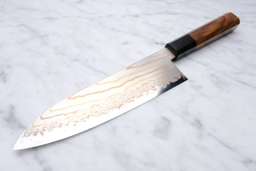 Hatsukokoro Hayabusa Rainbow Damascus - 180 mm Santoku
