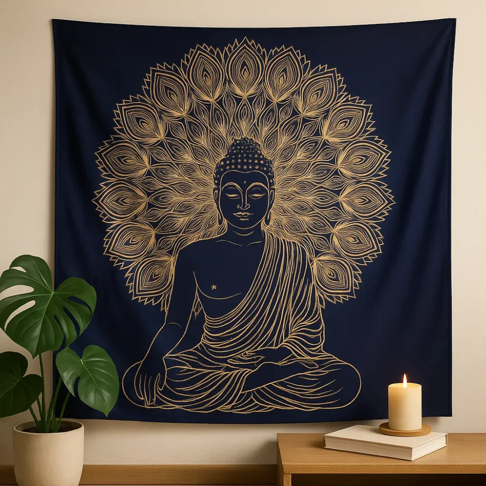 Buddha Mandala Gobelintapet Vægophæng Dobbelt Bomulds Sengetæppe