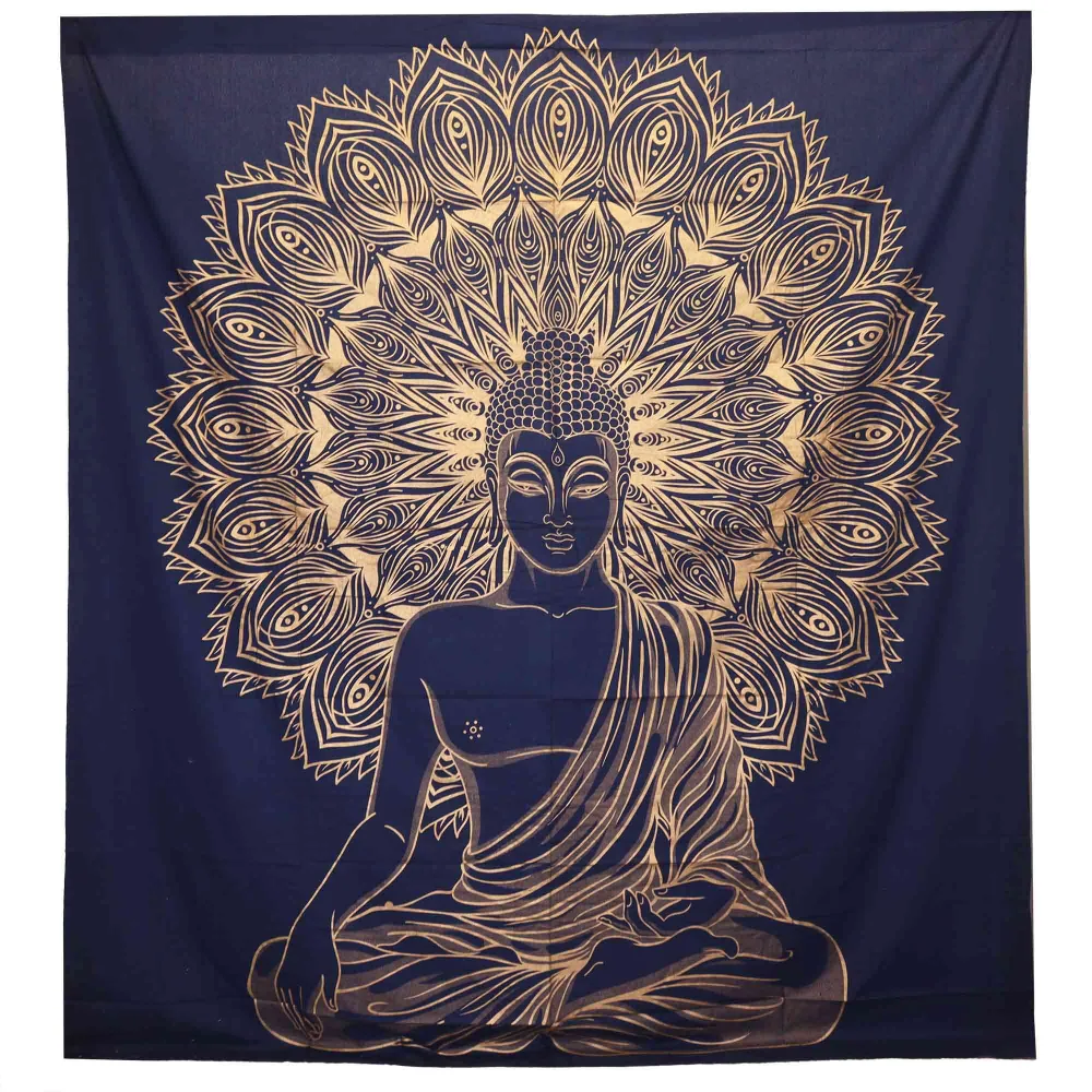 Buddha Mandala Gobelintapet Vægophæng Dobbelt Bomulds Sengetæppe