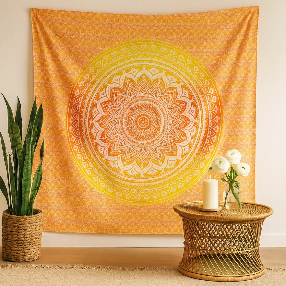 Mandala Gobelintapet Vægophæng, Orange