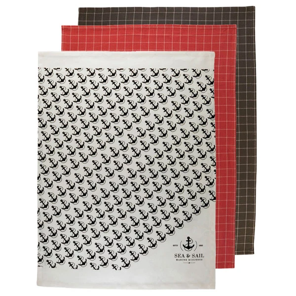 MB Sea & Sail viskestykke 3 stk 70x50 cm - Hvid, rød og sort