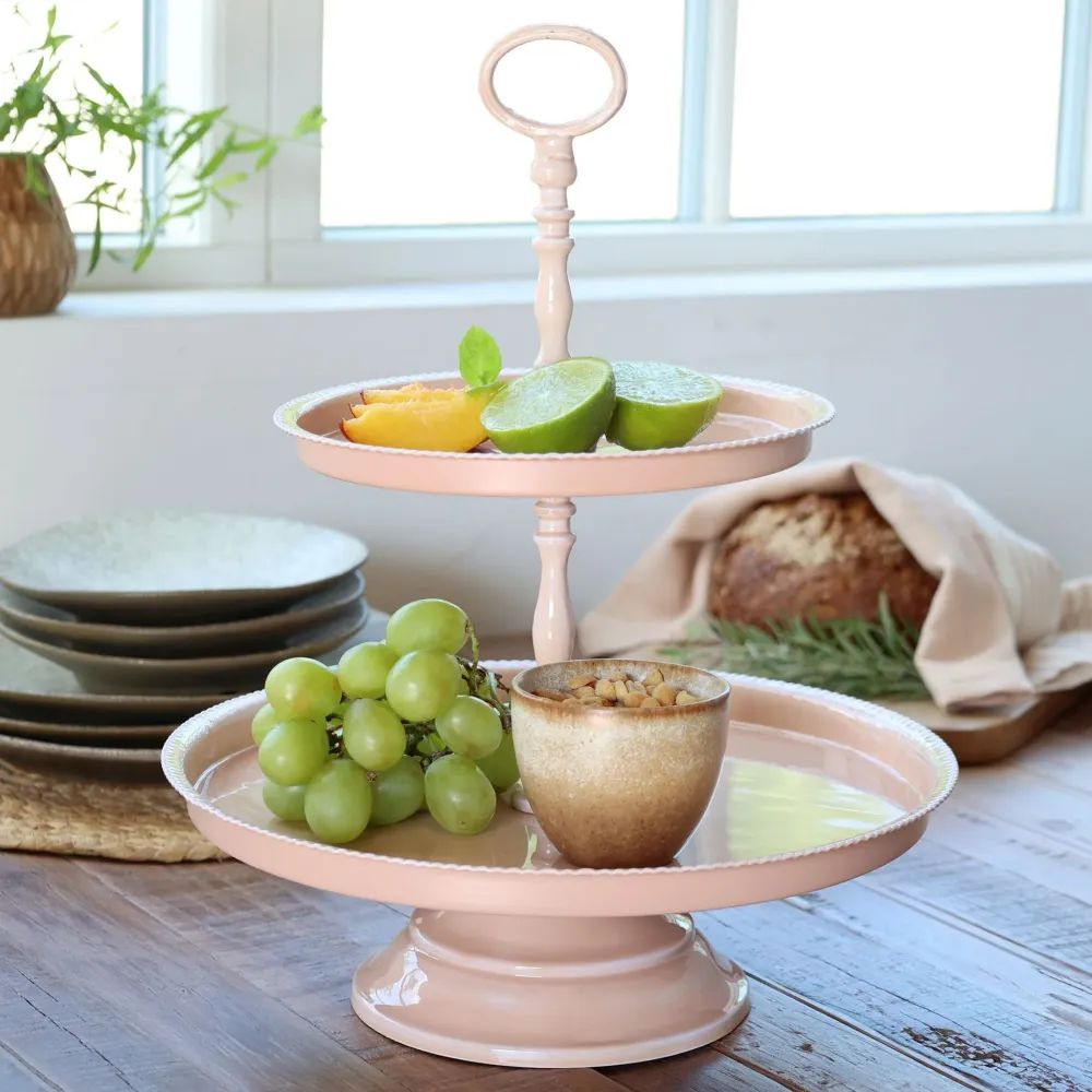 Etagere med 2 fade i rosa - Chic Antique