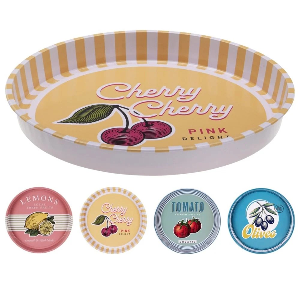 Serveringsfad i tin 33 x 4 cm - assorteret motiv