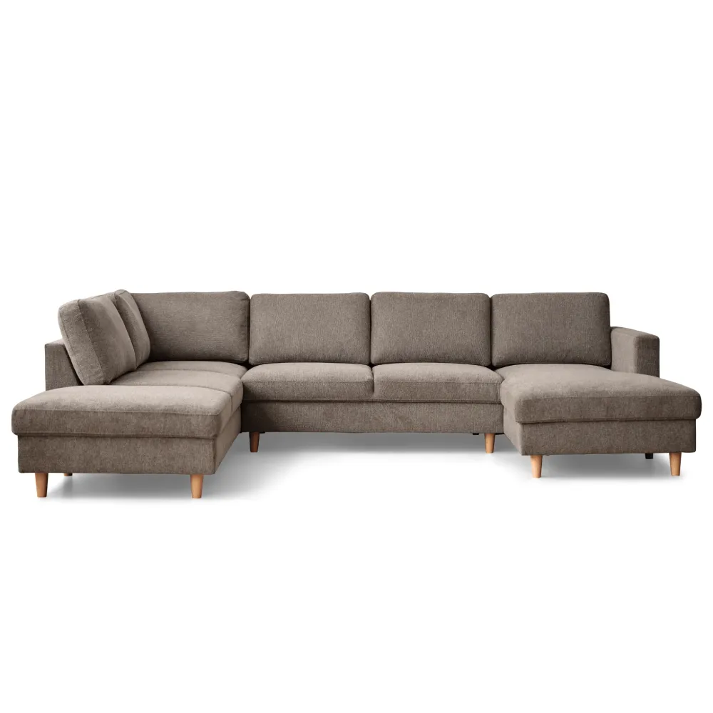 Jennifer højrevendt u-sofa i sand med chaiselong - L: 300 x D: 208 x H: 82 cm