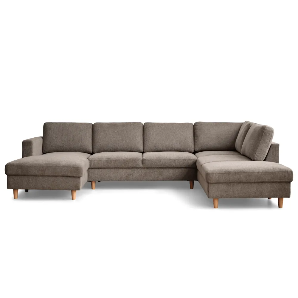 Jennifer venstrevendt u-sofa i sand med chaiselong - L: 300 x D: 208 x H: 82 cm
