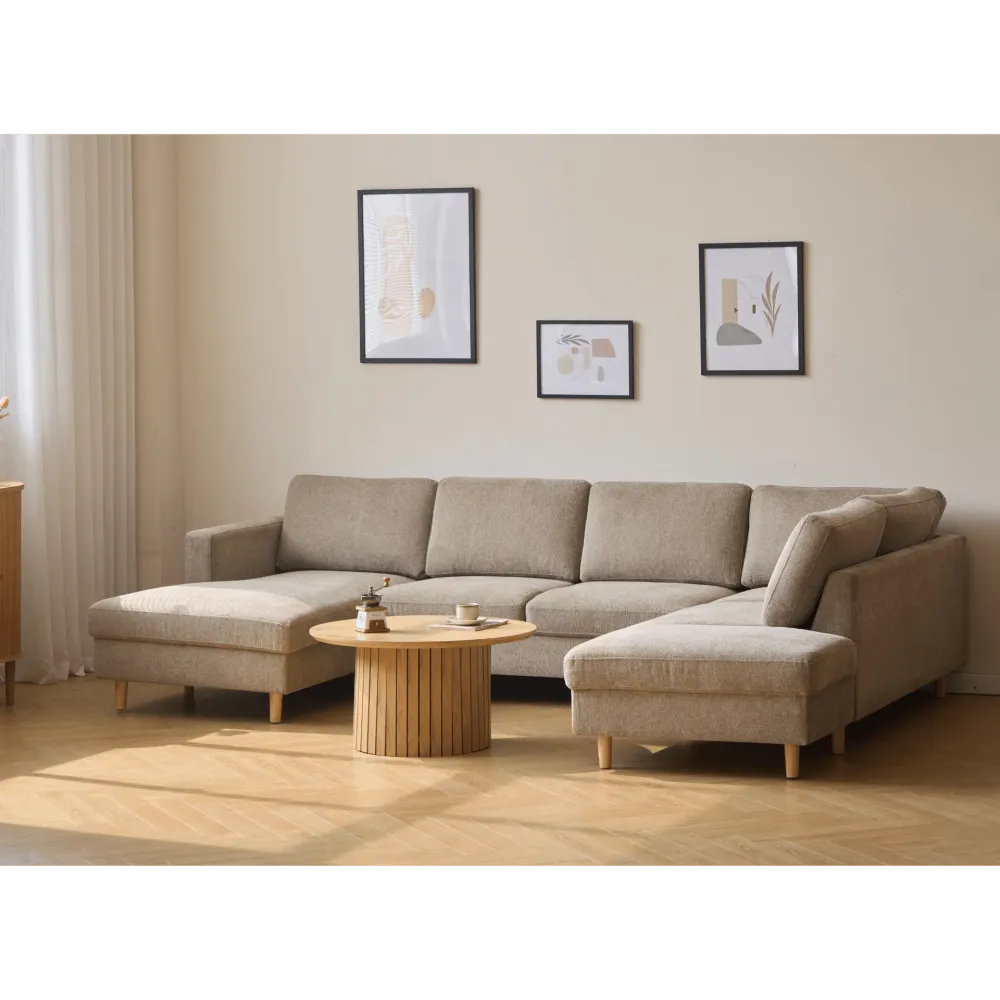 Jennifer venstrevendt u-sofa i sand med chaiselong - L: 300 x D: 208 x H: 82 cm