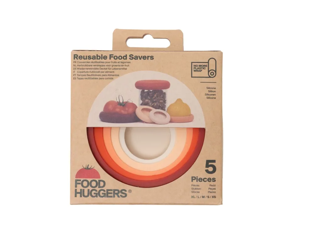 Sæt med fem genanvendelige Food Savers i silikone fra Food Huggers, Terracotta