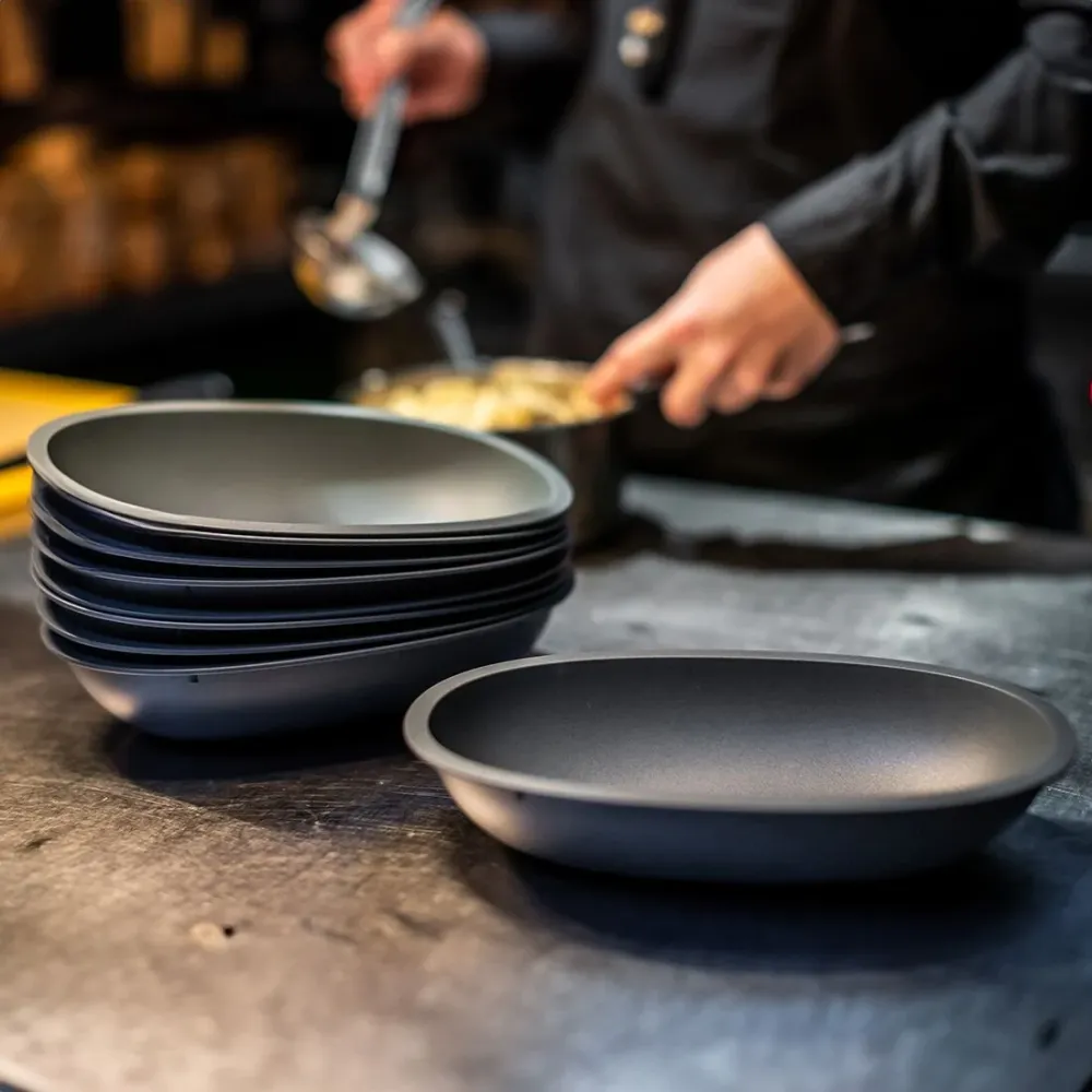 (12 stk.) Genanvendelig måltidsbakke - 500 ml - oval - grå