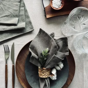 Mundserviet Hør Green melange – 4 stk
