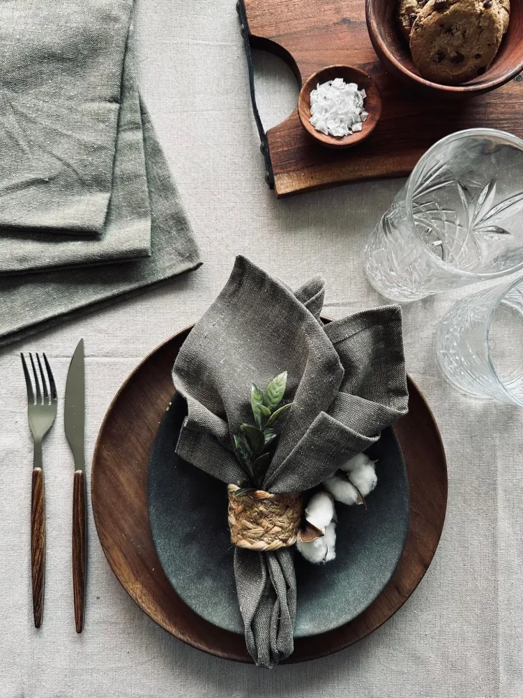 Mundserviet Hør Green melange – 4 stk