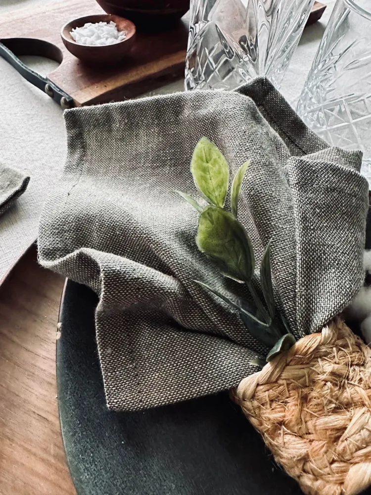 Mundserviet Hør Green melange – 4 stk