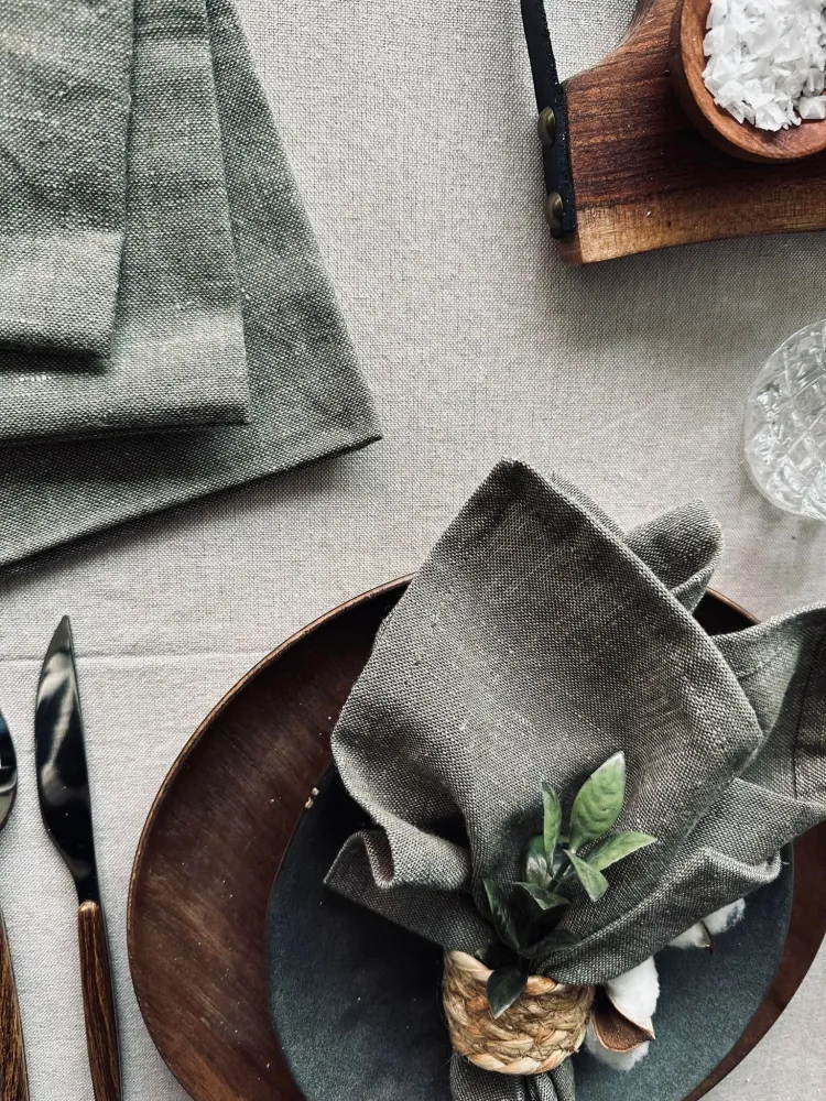 Mundserviet Hør Green melange – 4 stk
