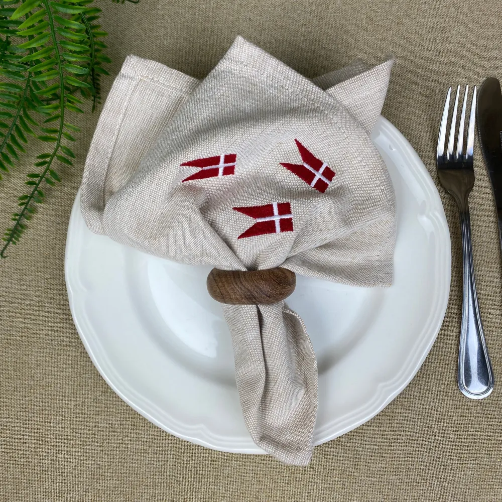 Mundservietter 4 stk. i hør med flag - 40x40 cm