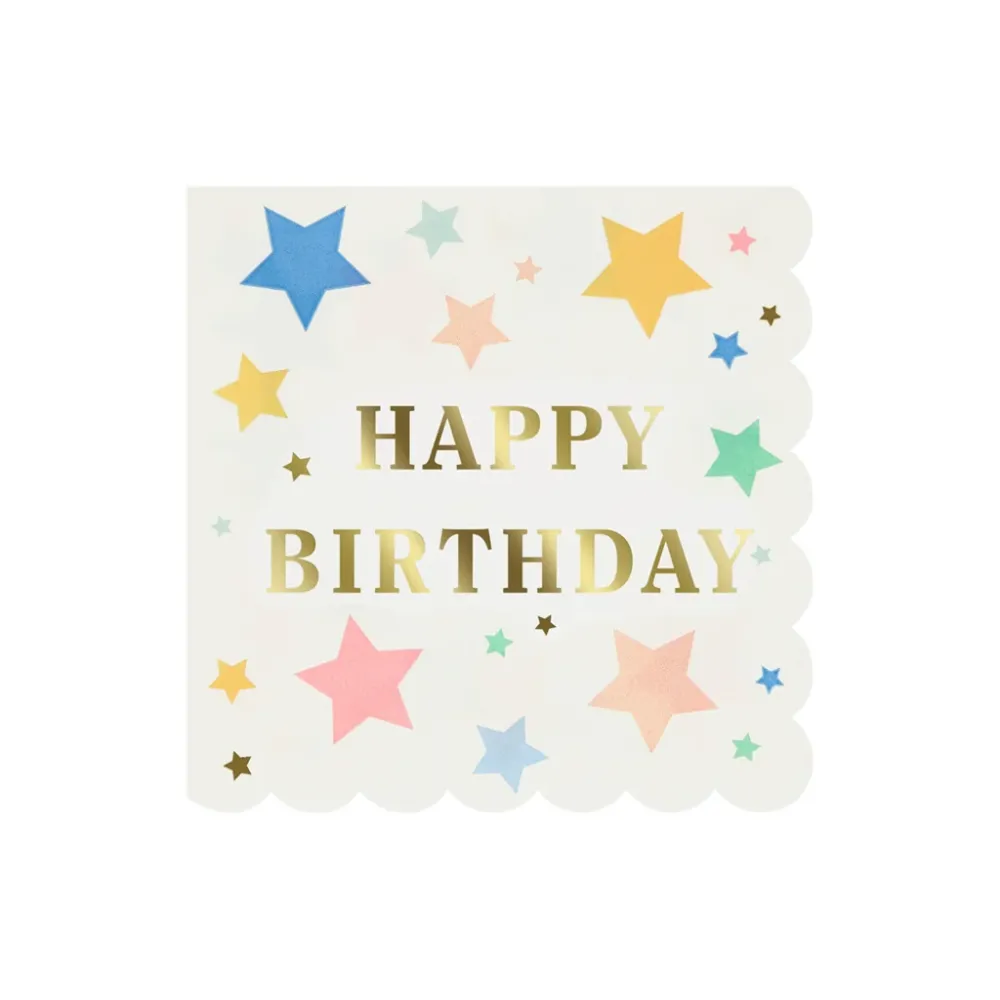 Meri Meri servietter str. L, Happy Birthday stars - 16 stk.