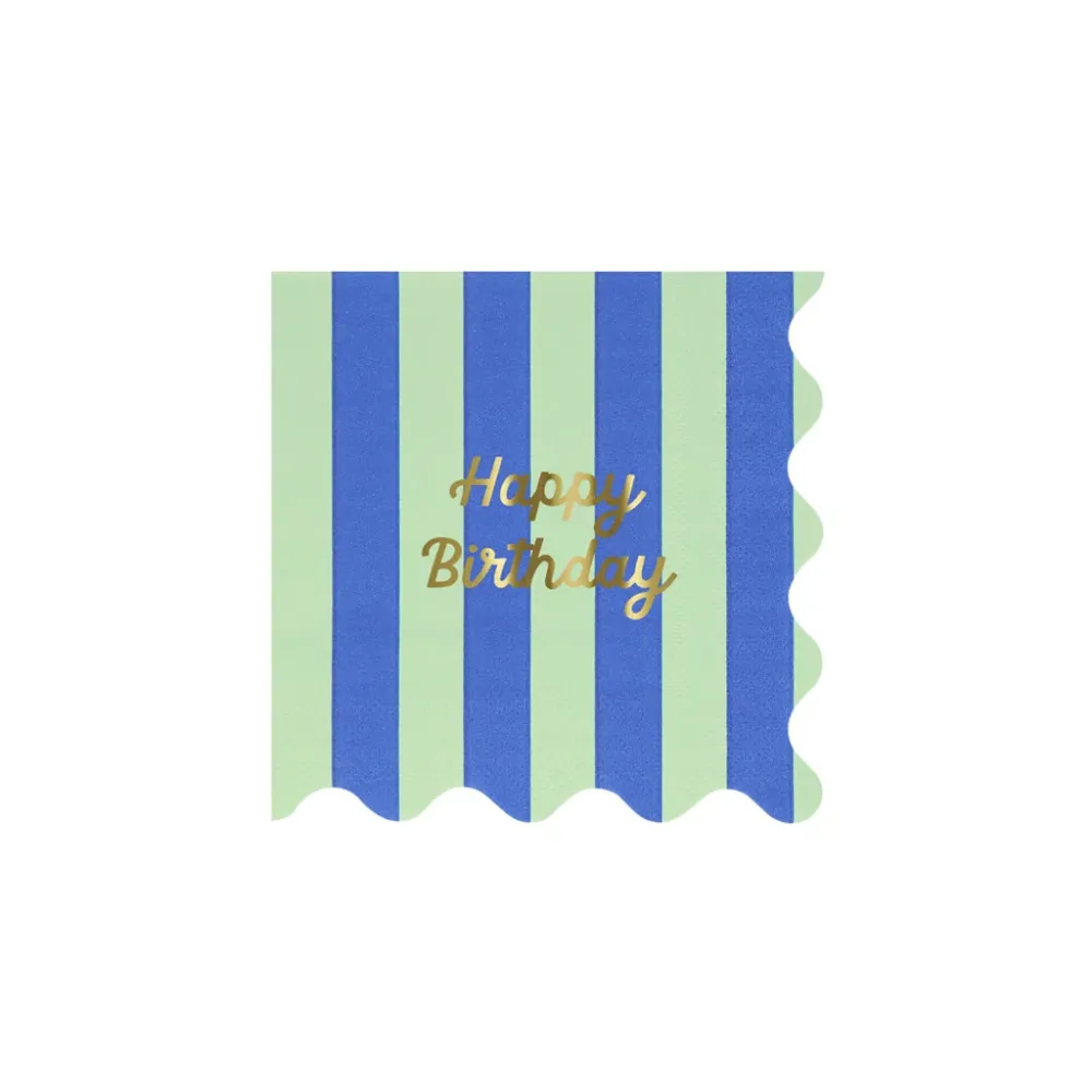 Meri Meri servietter str. S, Striped Happy Birthday - 16 stk.