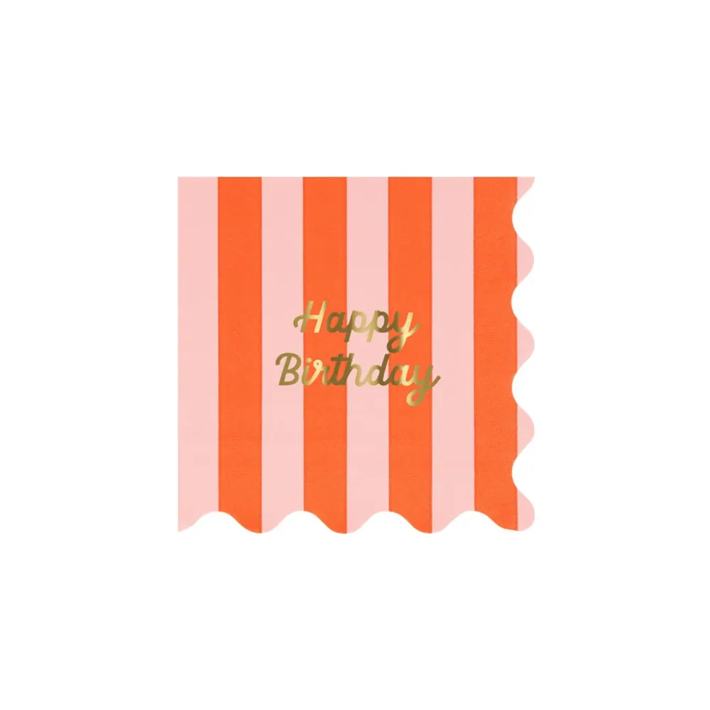 Meri Meri servietter str. S, Striped Happy Birthday - 16 stk.