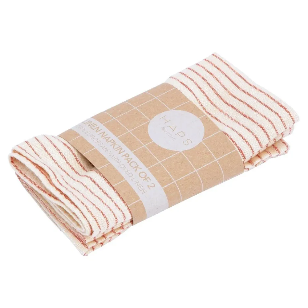Servietter af europæisk hør fra Haps Nordic, Pin Stripe, Vanilla/Chili, 2 stk