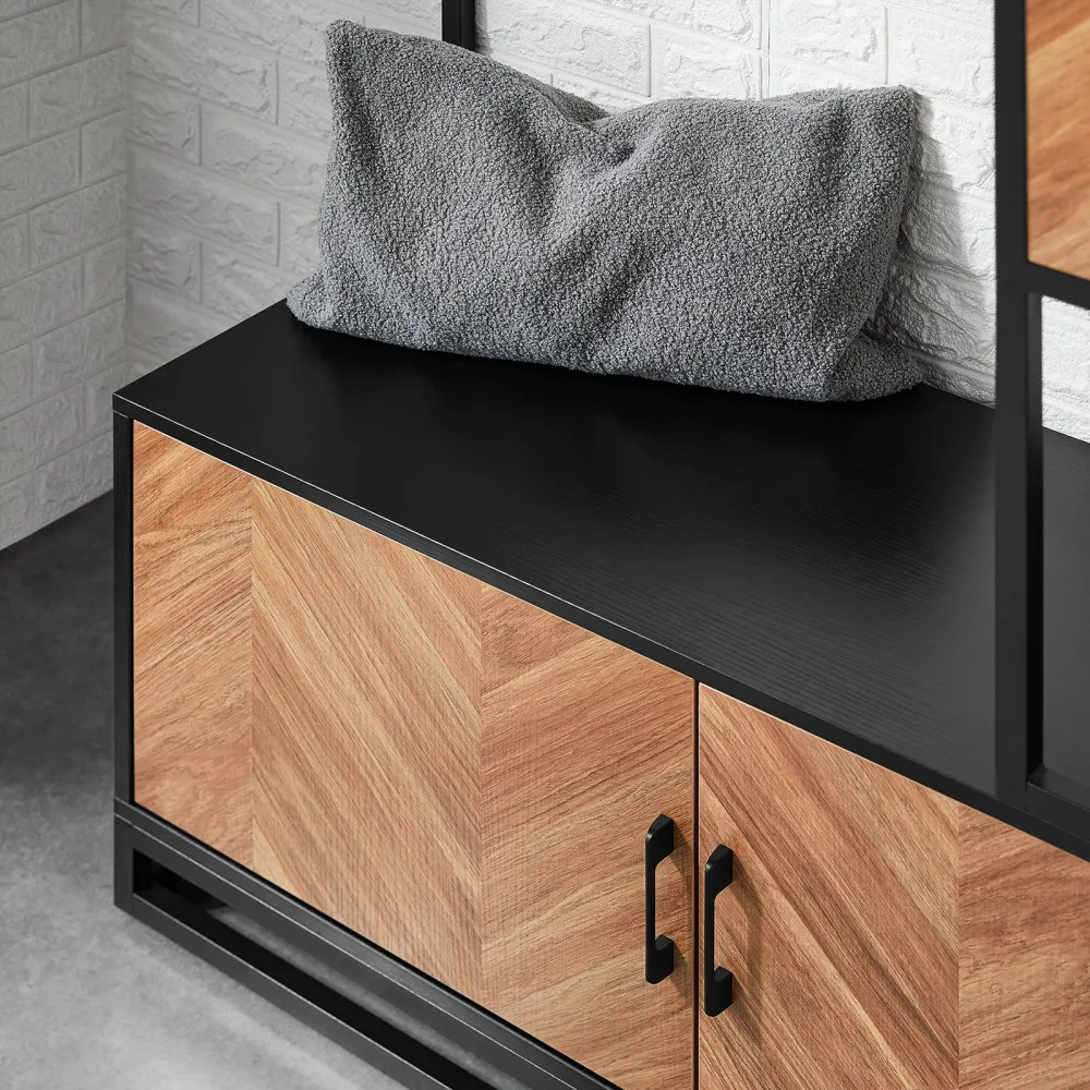 Multifunktionel garderobe med skoskab og bænk i smuk japandi-stil, 100x40x180 cm