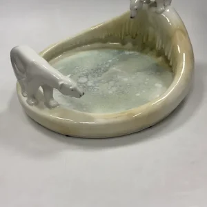 Stor Royal Copenhagen Art Nouveau Krystal Glasur Skål med Isbjørne designet af Arnold Krog og Glasur af Søren Berg "Nordpo...