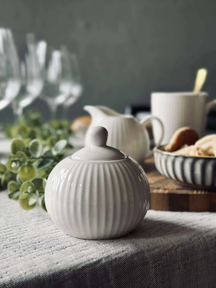 Sukkerskål Riflet - Porcelæn
