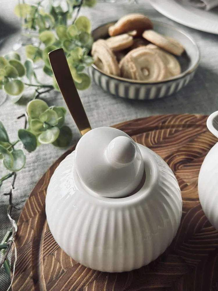 Sukkerskål Riflet - Porcelæn
