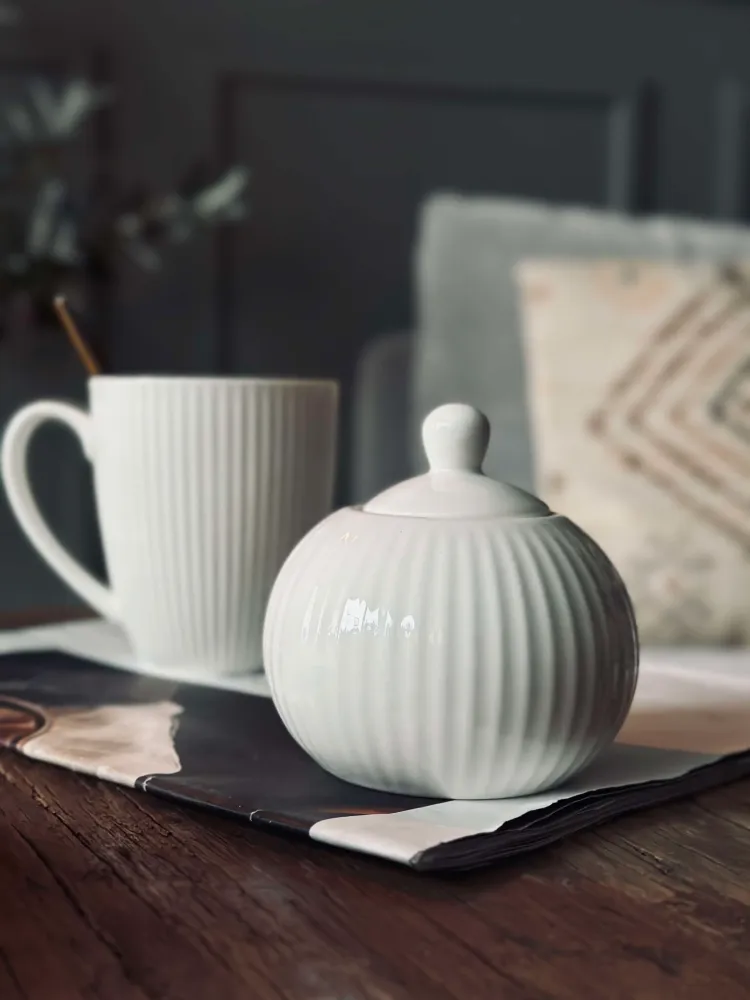 Sukkerskål Riflet - Porcelæn