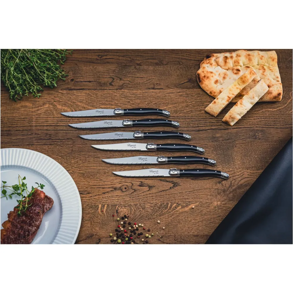 Laguiole Hâws - steakknive - Ebony 6 stk. - Rustfrit stål med plastikhåndtag
