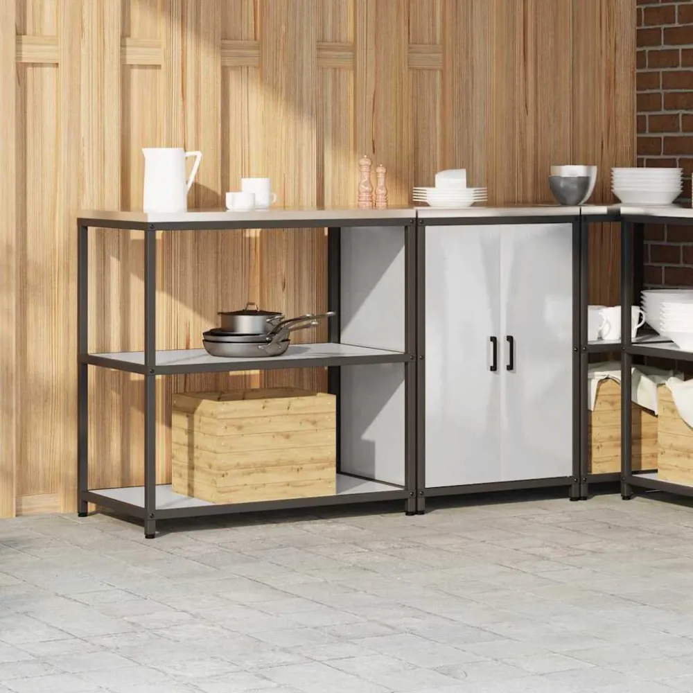 Køkkenopbevaringssæt med hylde med dør 2 pcs Sølv Rustfrit alloy