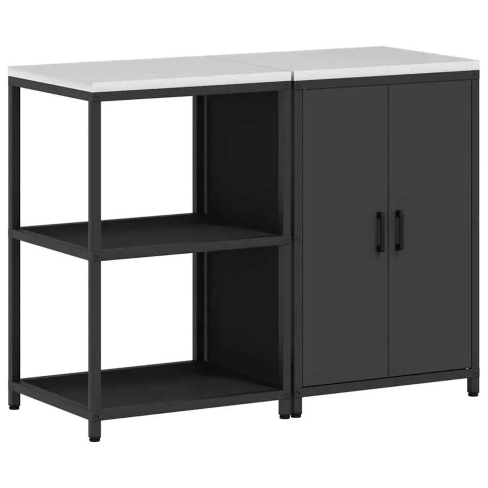Køkkenopbevaringssæt med hylde 2 pcs Sort Koldvalset metal