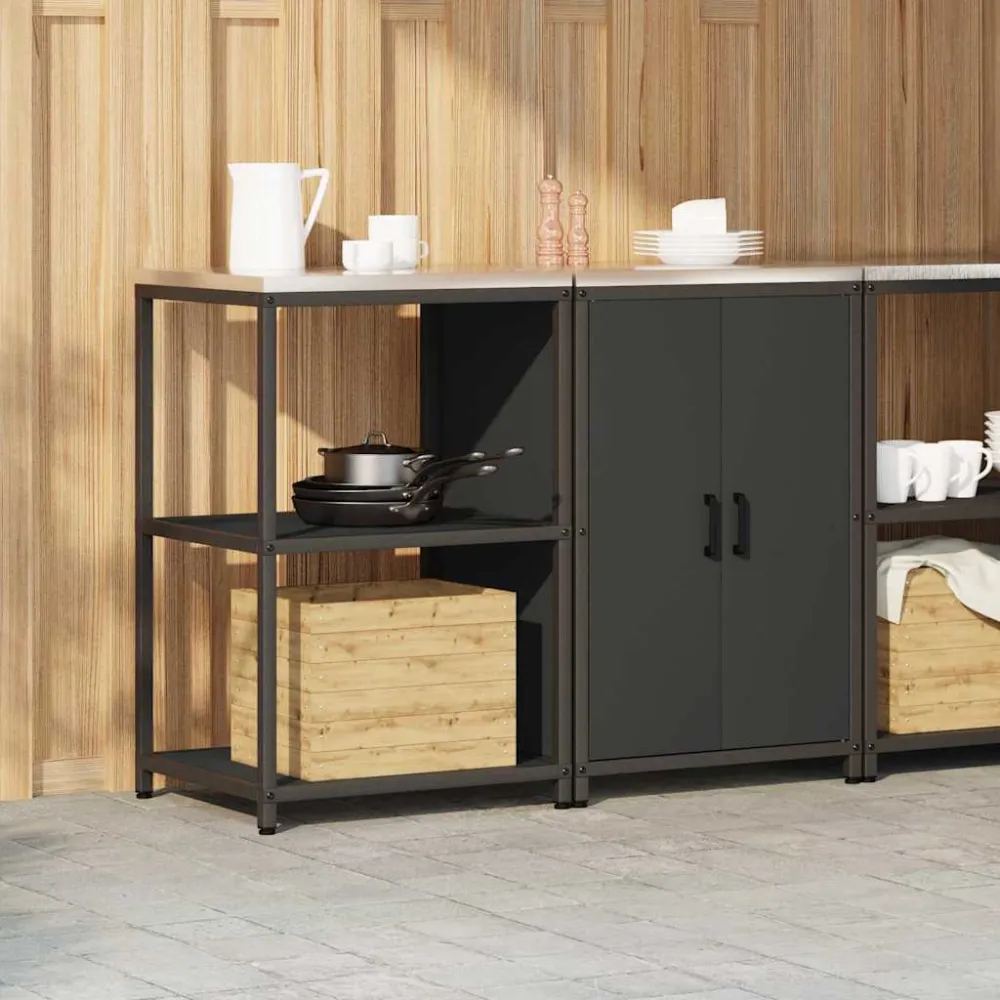 Køkkenopbevaringssæt med hylde 2 pcs Sort Koldvalset metal