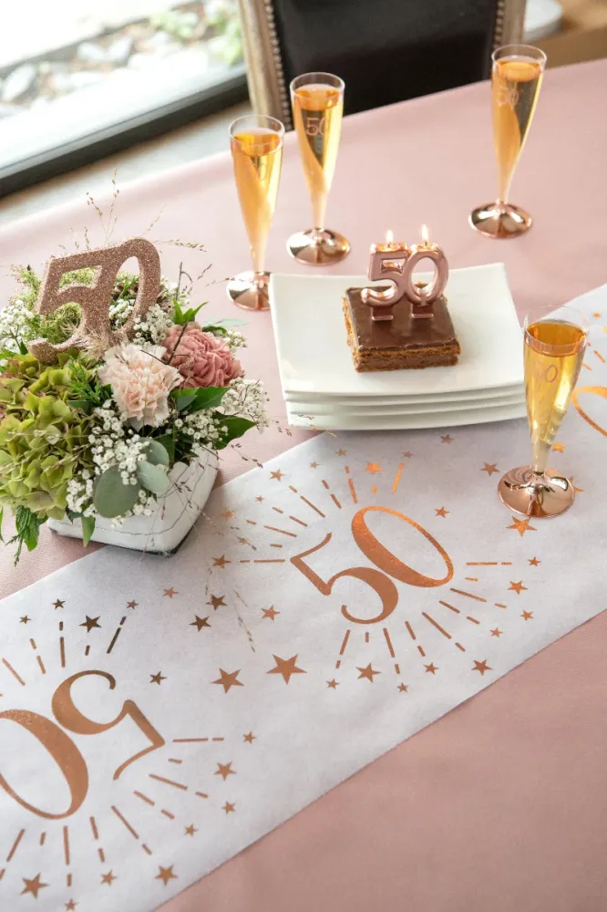 Alabast 30 års bordløber med rose gold, 5 m.