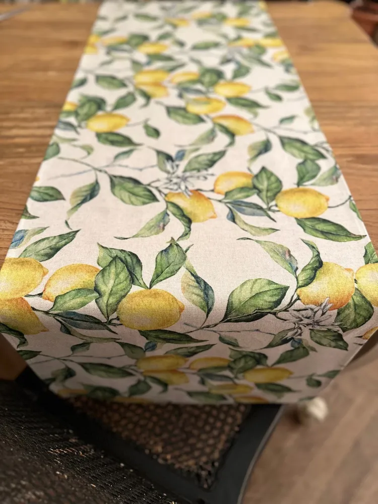 Enkel bordløber, hør-bomuldsblanding, printet, Lemon Naturfiber kollektion 140x40cm