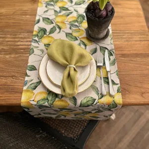 Enkel bordløber, hør-bomuldsblanding, printet, Lemon Naturfiber kollektion 140x40cm