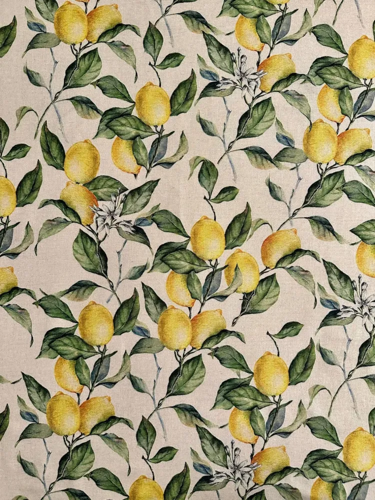 Enkel bordløber, hør-bomuldsblanding, printet, Lemon Naturfiber kollektion 140x40cm
