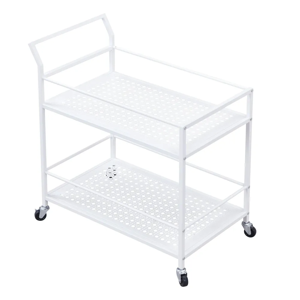 Serveringsvogn i metal, pearl, 79x45x83 cm, med hjul og bremser, køkkenvogn med 2 hylder, barvogn og rullebord, multifunkt...