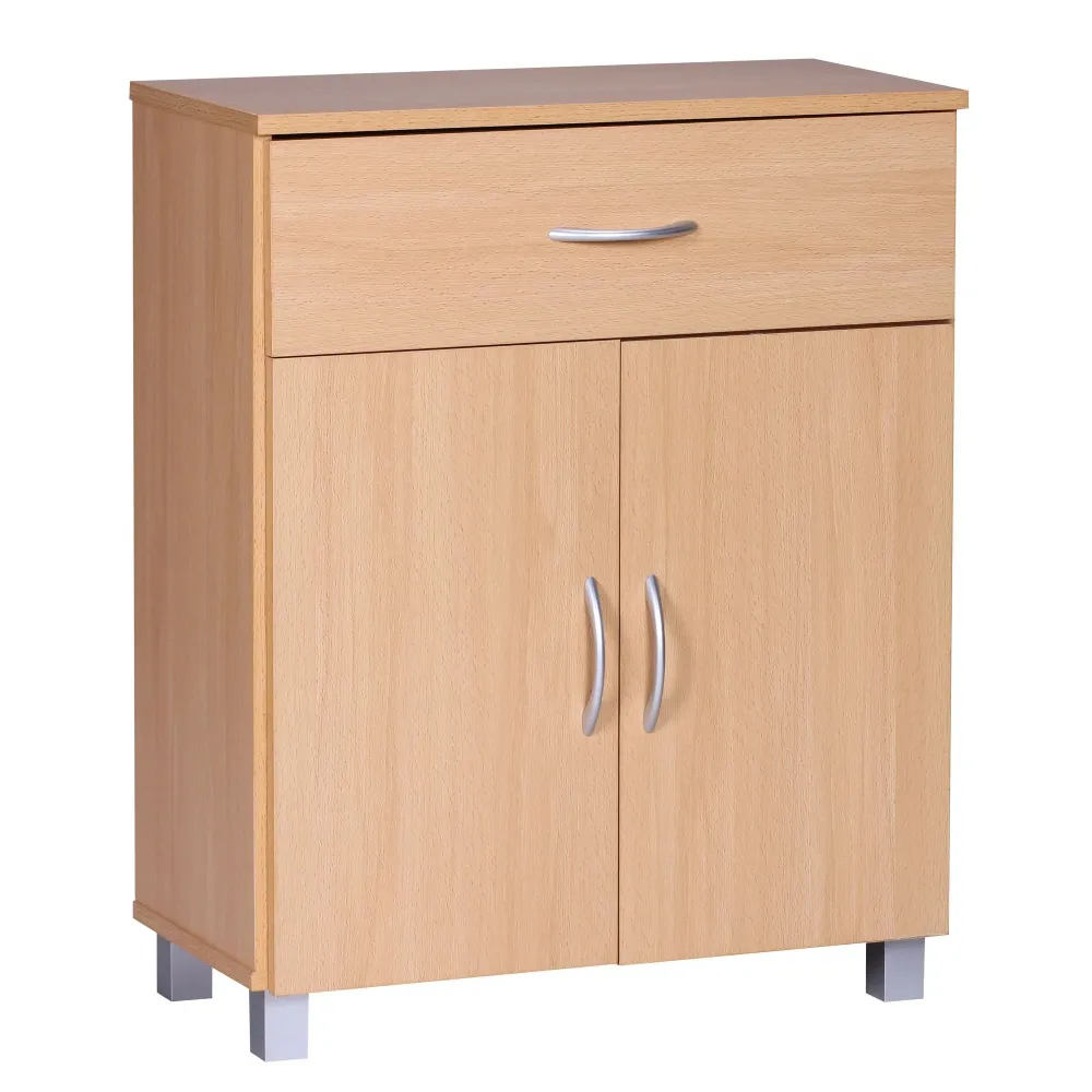 Skænk bøg 60x75x30cm Kommode med skuffe og låger, Lille nuværende skænk brun, Designer træskab, Universalskab med håndtag,...