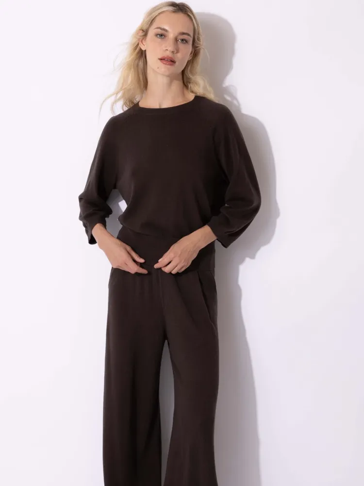 FTC Goat hair wool 3/4-ærme Sweater Espresso Xs