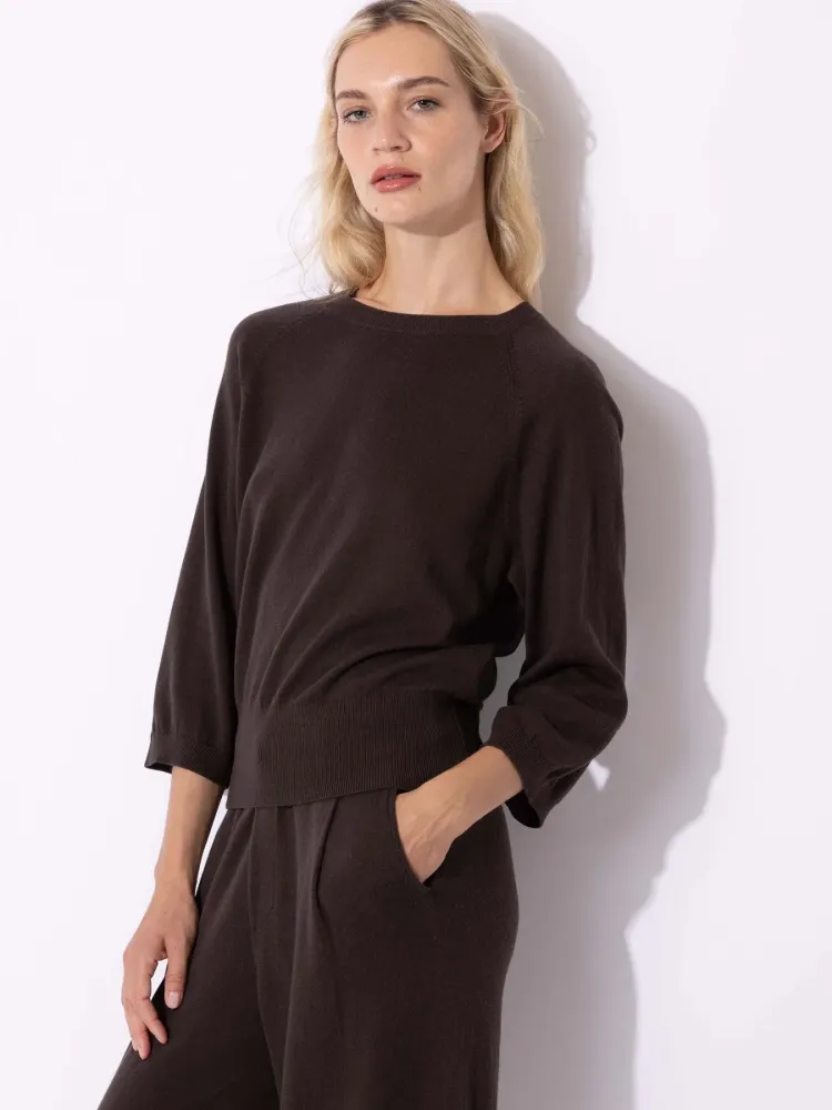 FTC Goat hair wool 3/4-ærme Sweater Espresso Xs