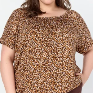 Bluse med korte ærmer og print coffee