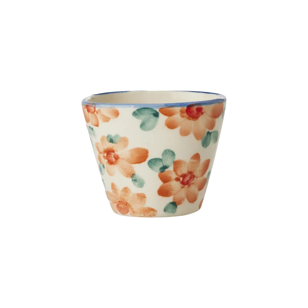 Håndmalet Keramik Espresso Kop Flowers - Peach - 70 ml
