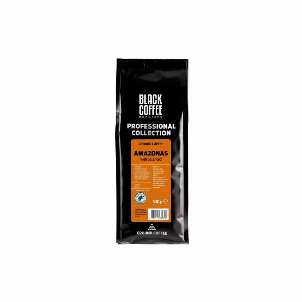 Kaffe Amazonas Black Coffee Roasters, 500 g. x 10 stk.
