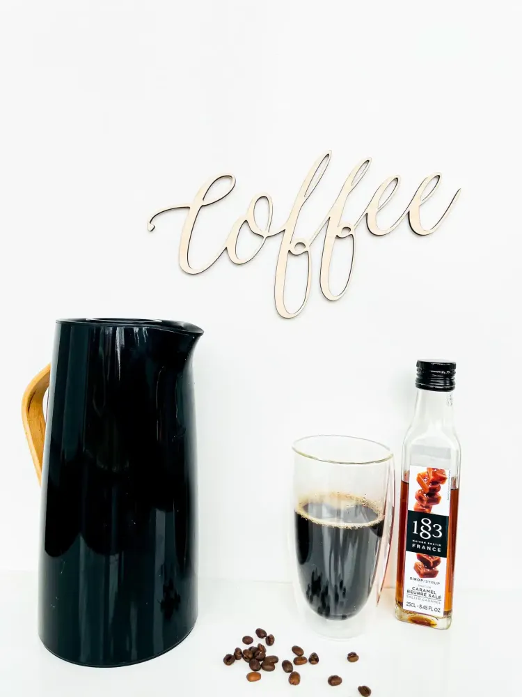 Kaffe skilt - Coffee uden bønner - 28x15 cm Hvid