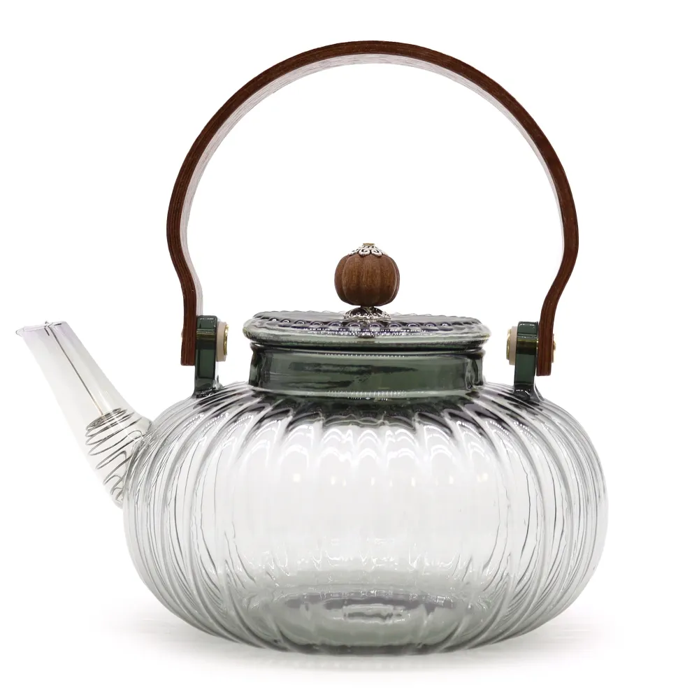 Glas Tekande med Infuser 950ml Trækul Ribbet Perle