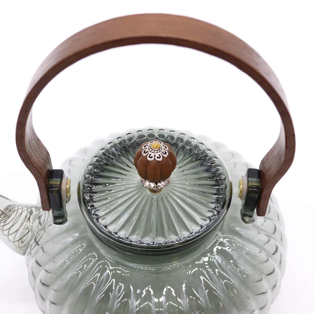 Glas Tekande med Infuser 950ml Trækul Ribbet Perle