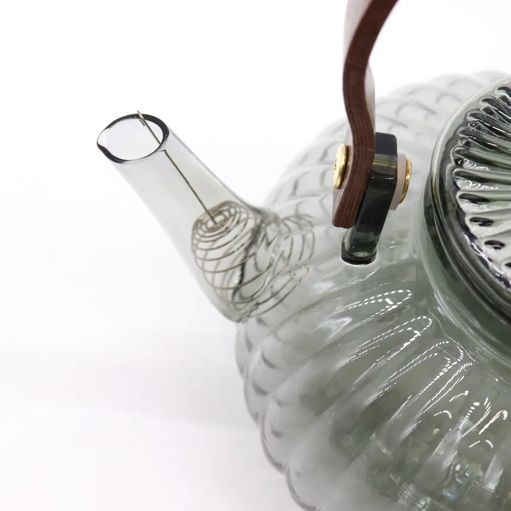 Glas Tekande med Infuser 950ml Trækul Ribbet Perle