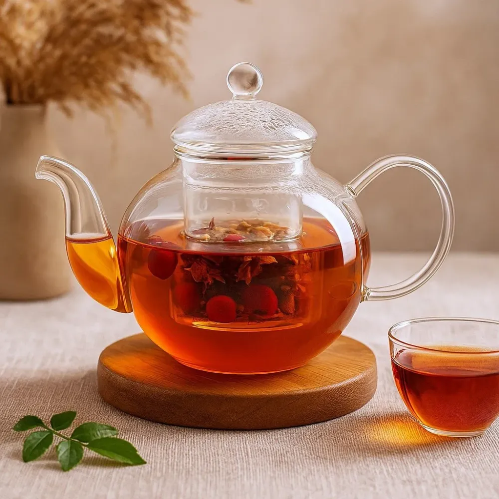 Glas tepotte med infuser 800 ml rund perle