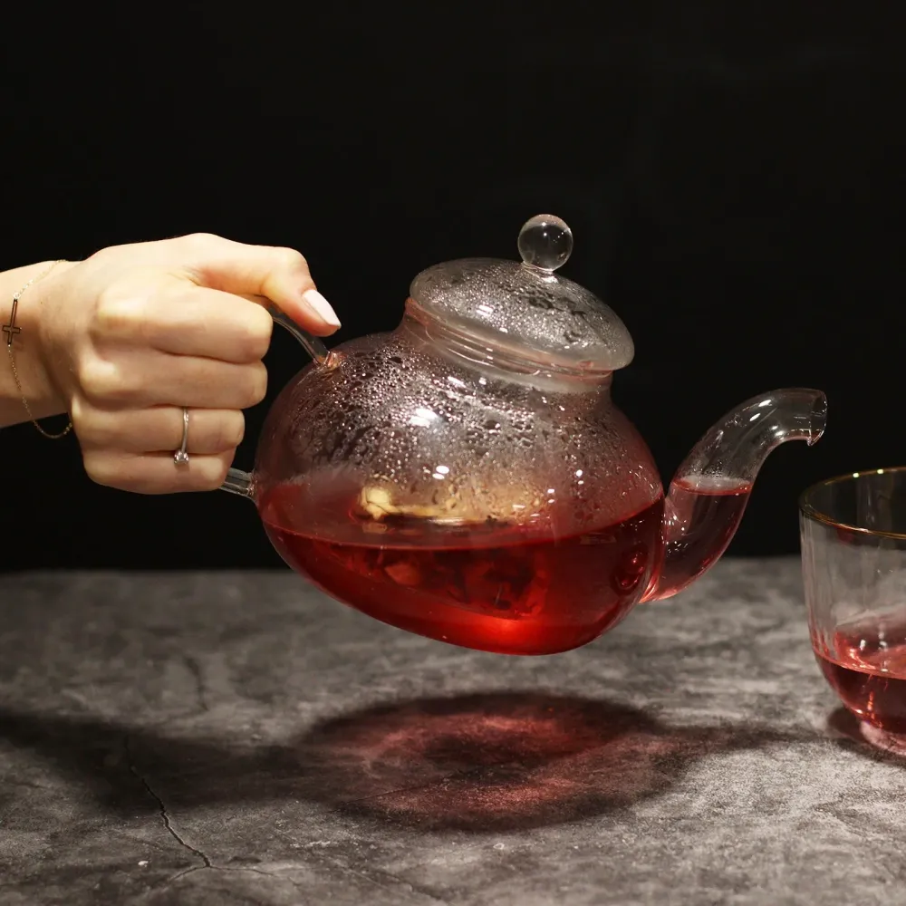 Glas tepotte med infuser 800 ml rund perle