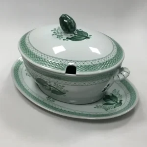Royal Copenhagen Grøn Tranquebar Oval Terrin med underfad No. 920