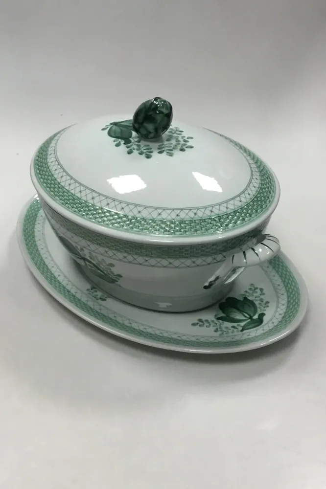 Royal Copenhagen Grøn Tranquebar Oval Terrin med underfad No. 920