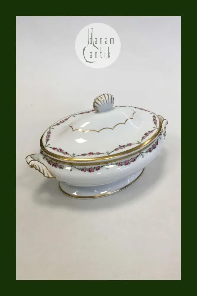 Royal Copenhagen Stel nr. 478 Rosenguirlande med guld Oval terrin No 9058